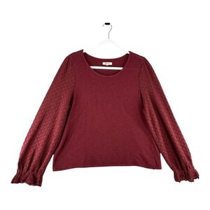 Madewell Texture & Thread Eyelet Mix Ruffle Sleeve Top Wine Red Womens Large